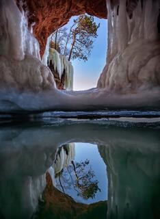 ice cave reflection at the apostle islands ice caves 