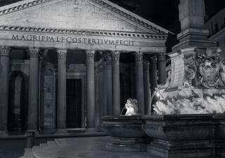 a view of the pantheon in rome italy with a fountain in the forground