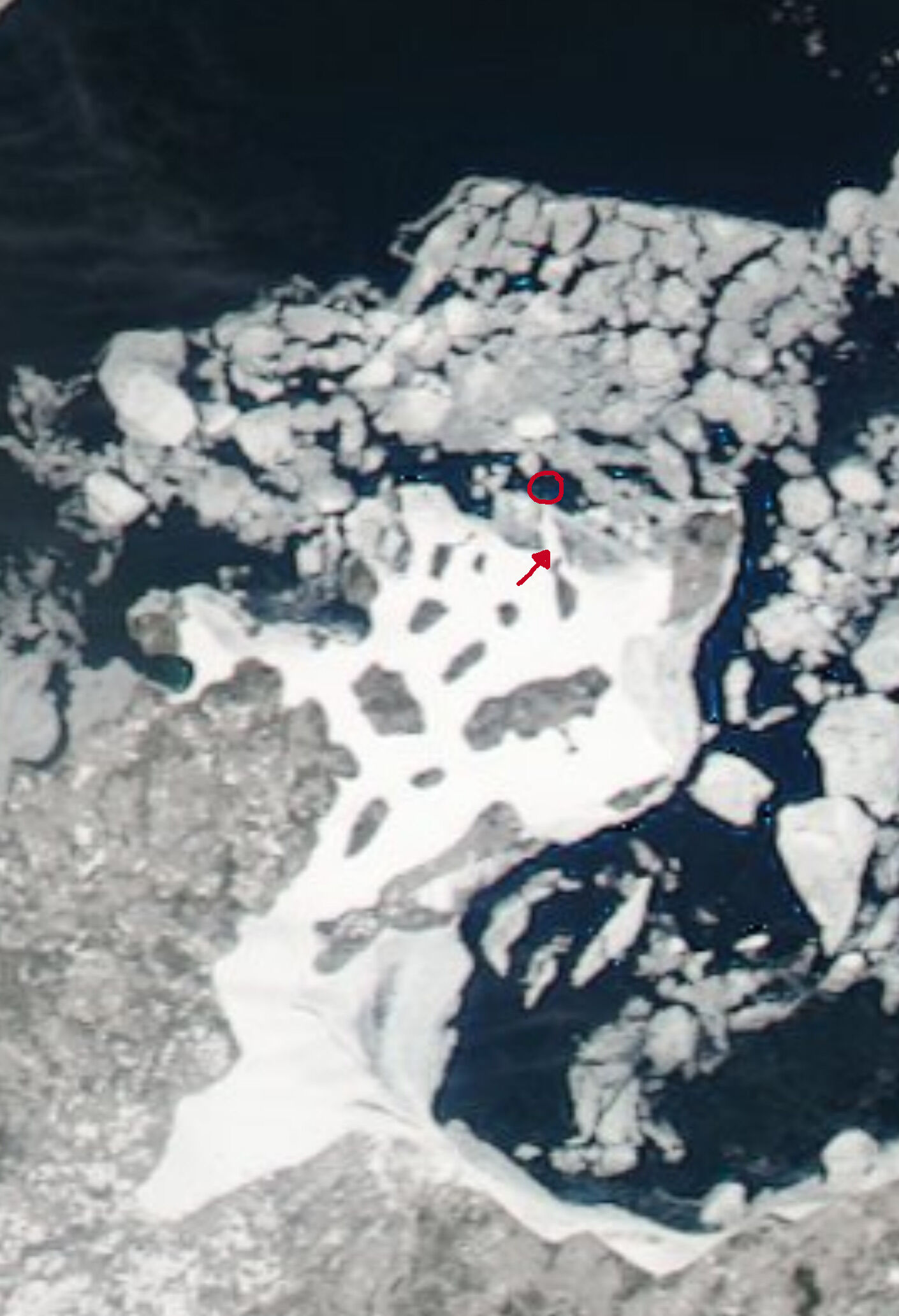 satellite image of ice in the apostle islands on lake superior