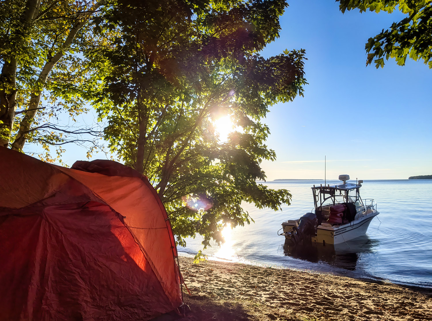 tent and boat camping in the apostle islands national lakeshore