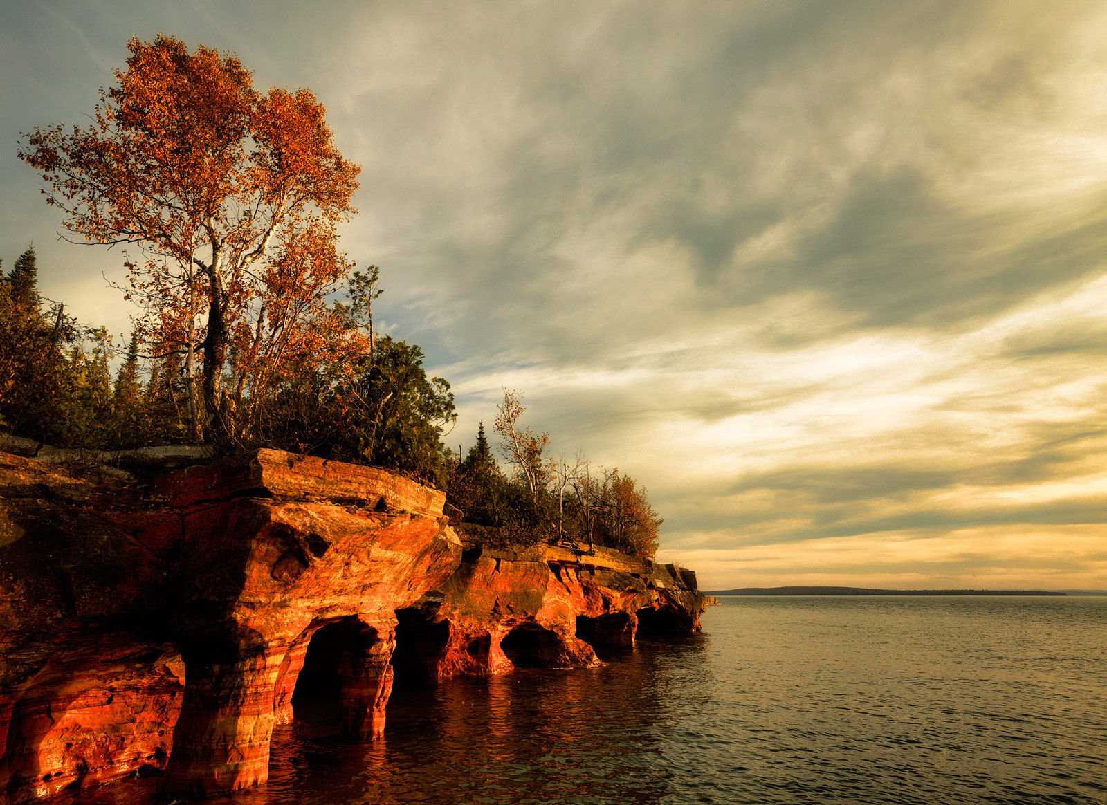 Devil's Island in the apostle island near bayfield wisconsin in October with fall colors 