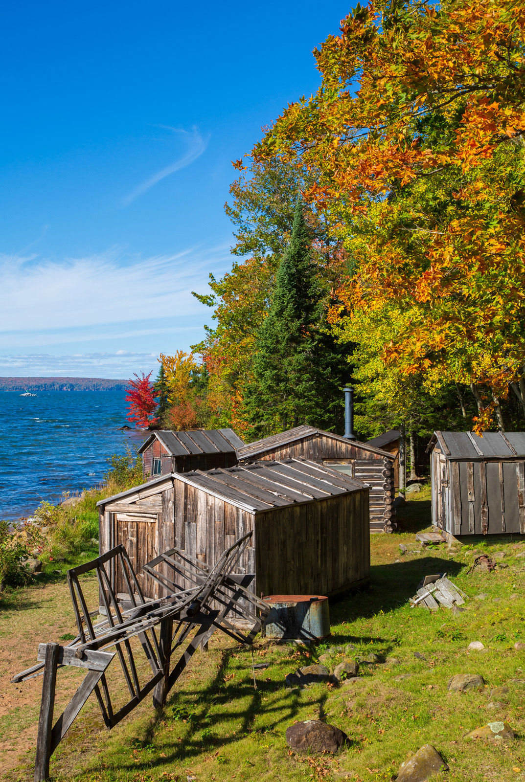 Fall colors at the manitou island fish camp in the apostle islands on lake superior
