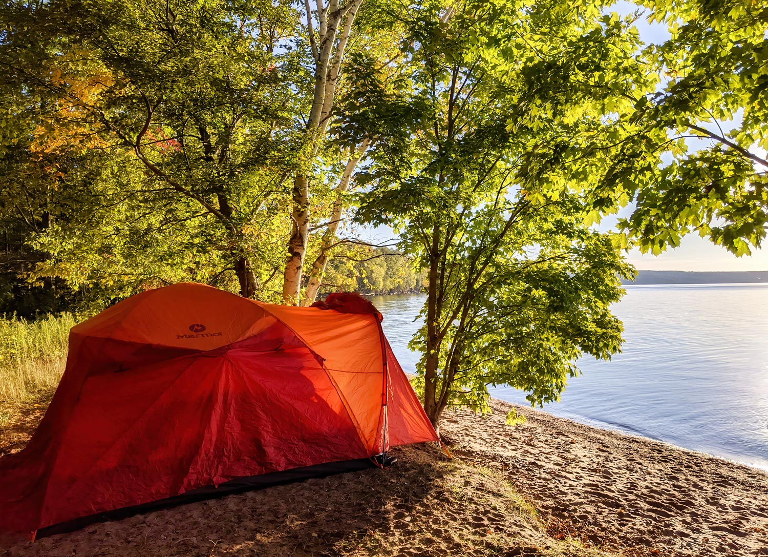 tent camping at the manitou island campsite in the apostle islands of wisconsin