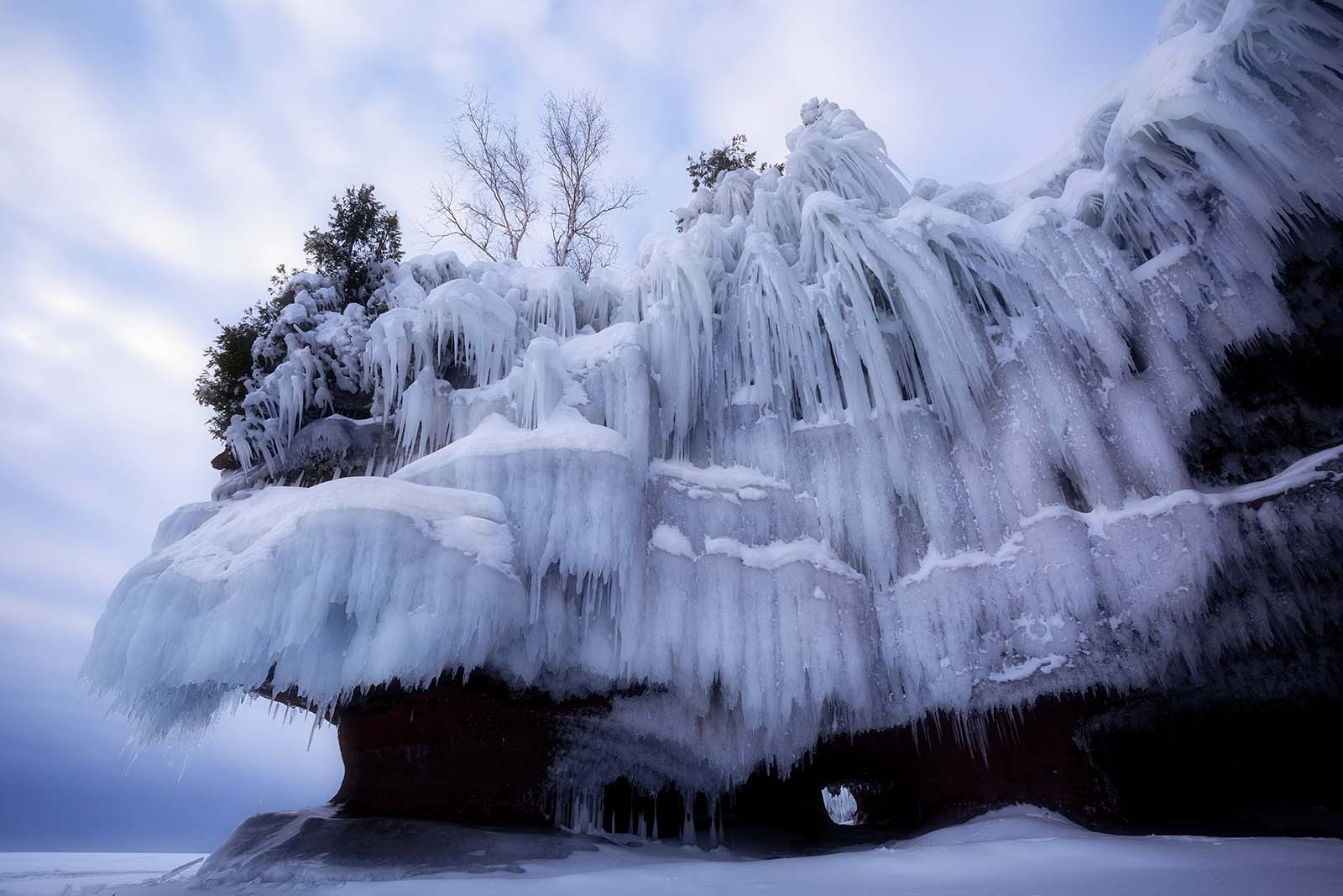 icy cliff in the apostle islands