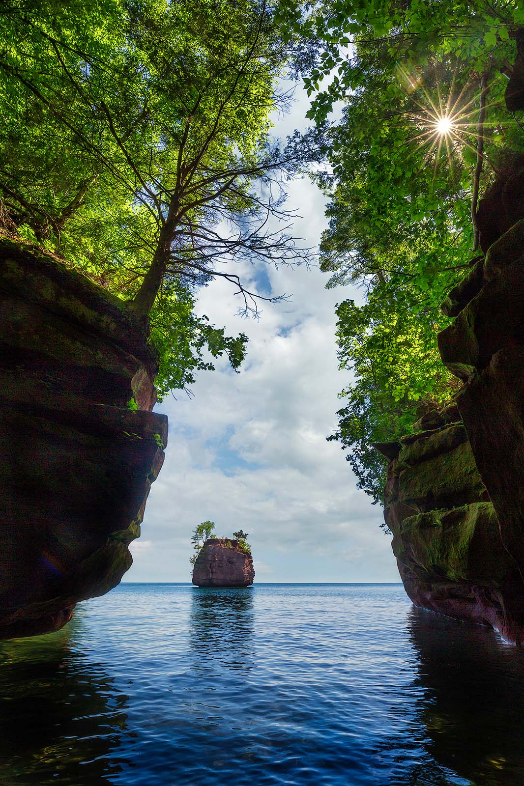 sea stack on the distant horizon from stockton island in the apostle islands national lakeshore